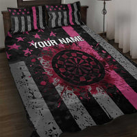 Personalized Pink Ribbon and American Flag Darts Quilt Bed Set - Wonder Print Shop