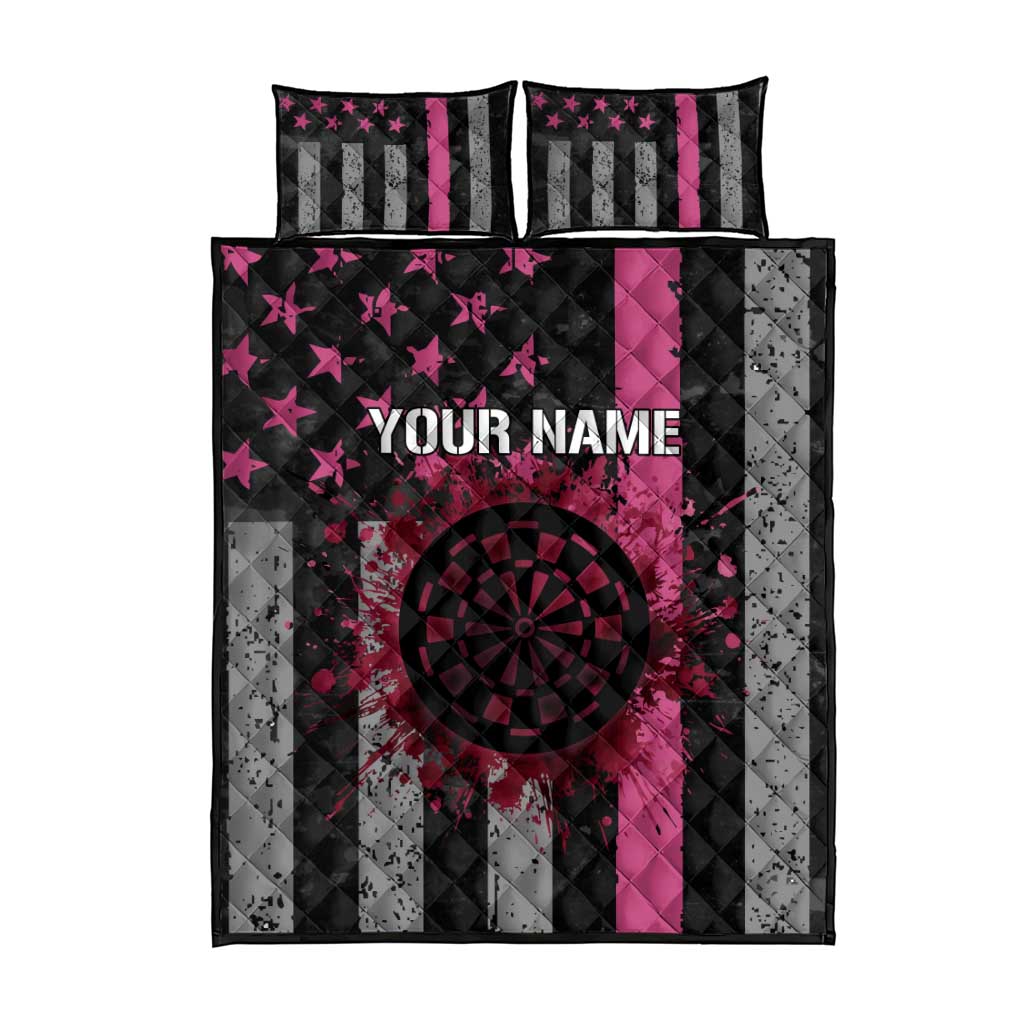 Personalized Pink Ribbon and American Flag Darts Quilt Bed Set - Wonder Print Shop