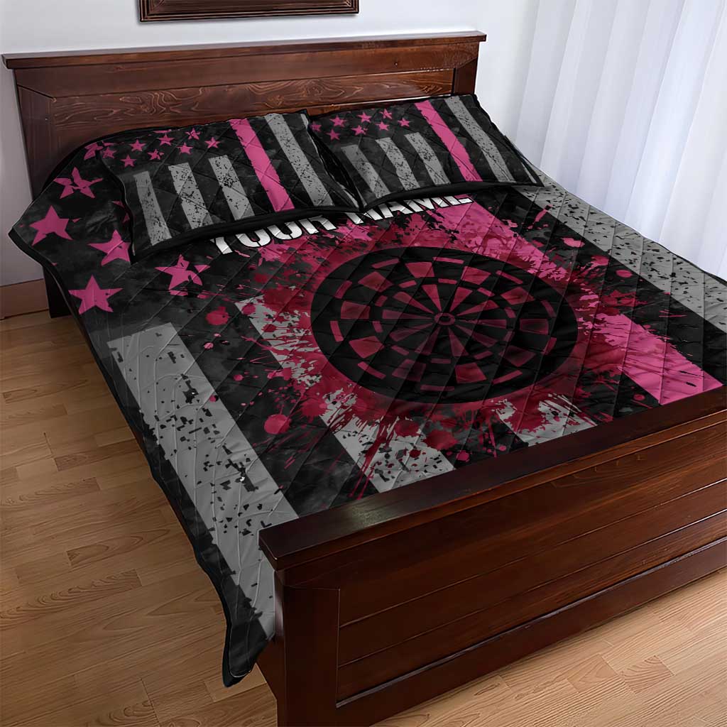 Personalized Pink Ribbon and American Flag Darts Quilt Bed Set - Wonder Print Shop