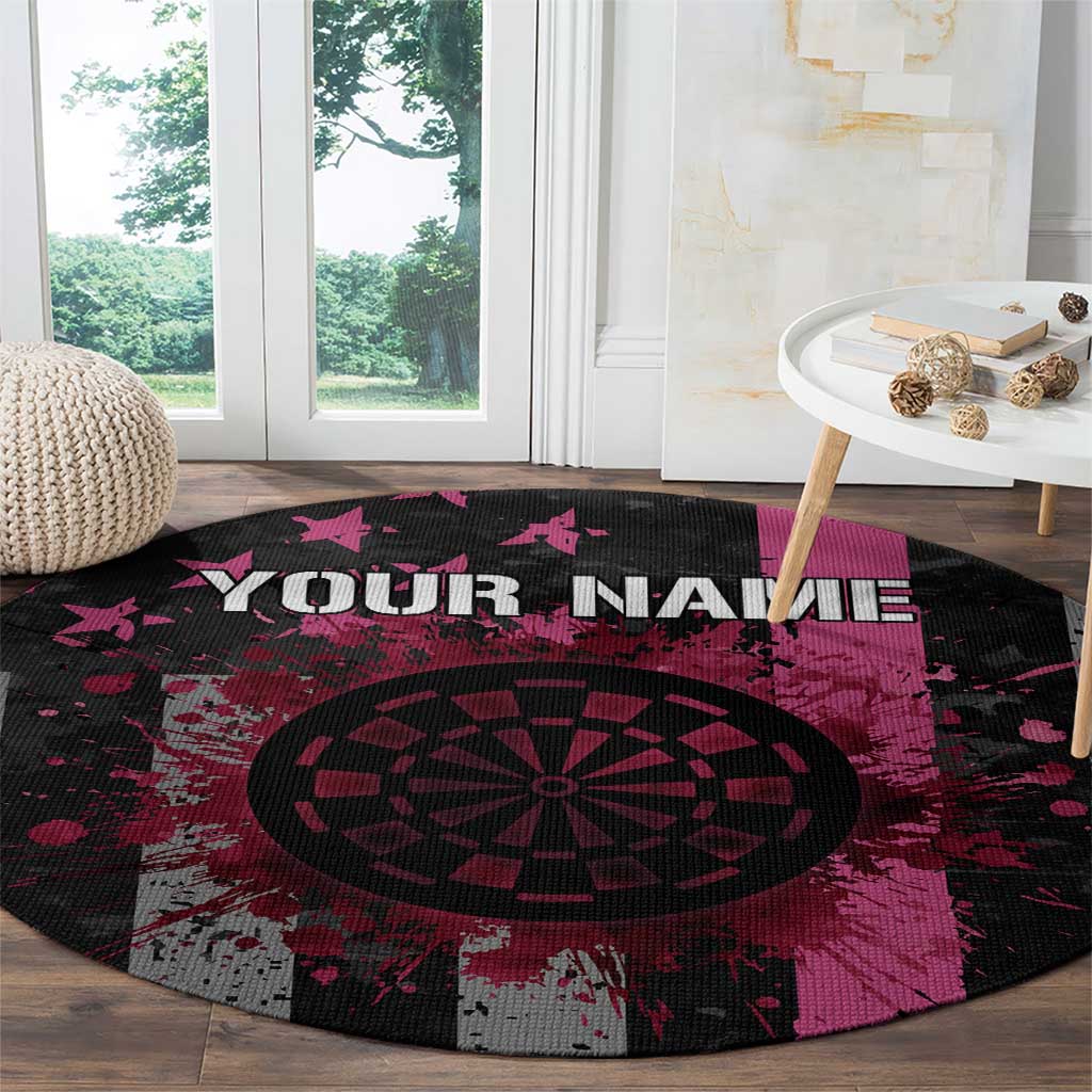 Personalized Pink Ribbon and American Flag Darts Round Carpet - Wonder Print Shop