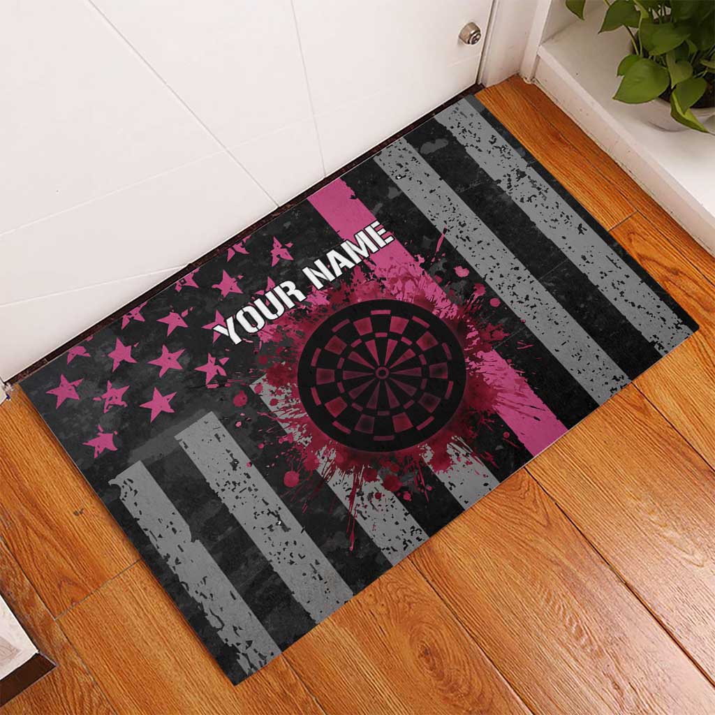 Personalized Pink Ribbon and American Flag Darts Rubber Doormat - Wonder Print Shop