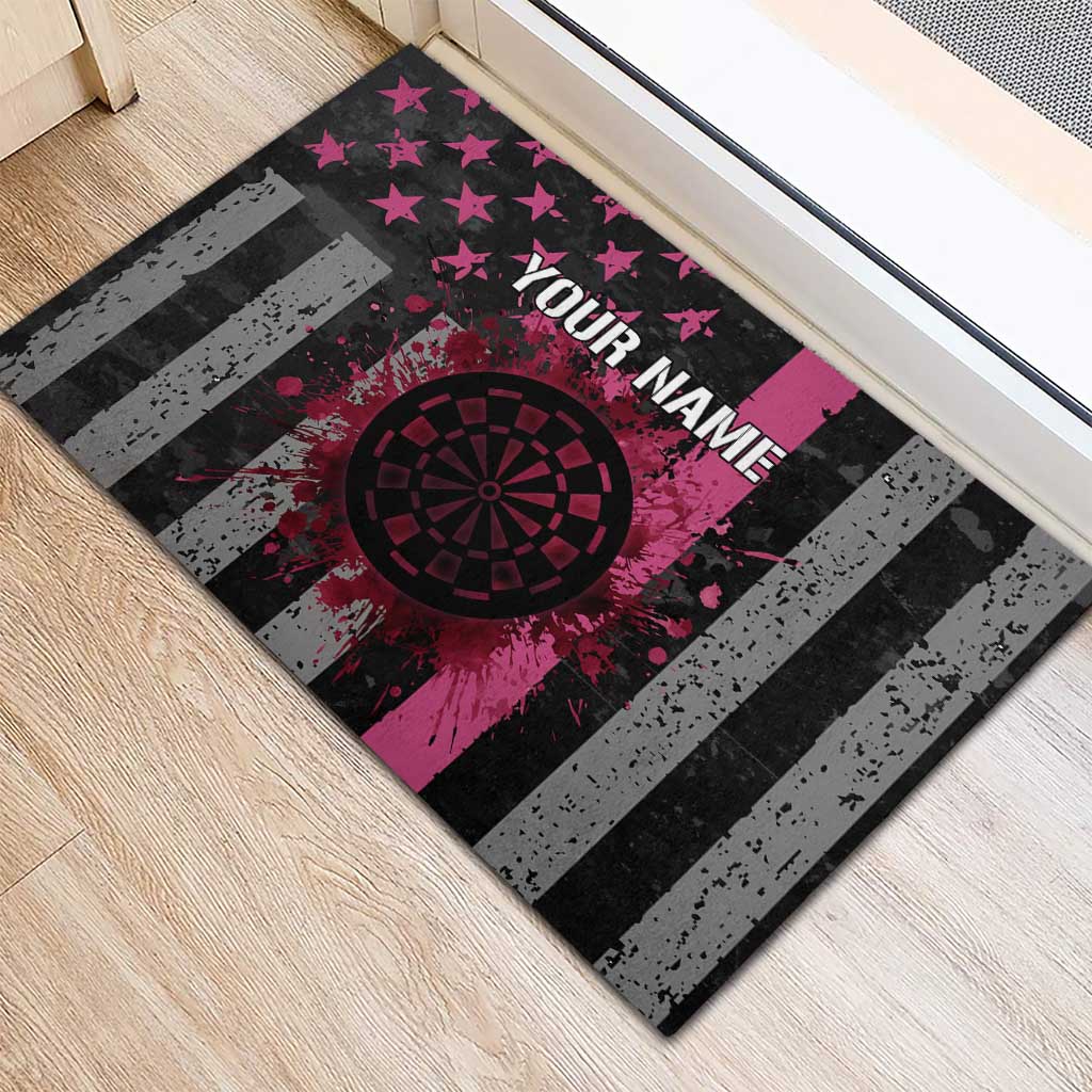 Personalized Pink Ribbon and American Flag Darts Rubber Doormat - Wonder Print Shop