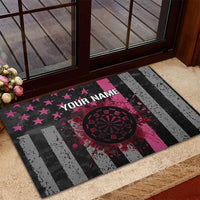 Personalized Pink Ribbon and American Flag Darts Rubber Doormat - Wonder Print Shop