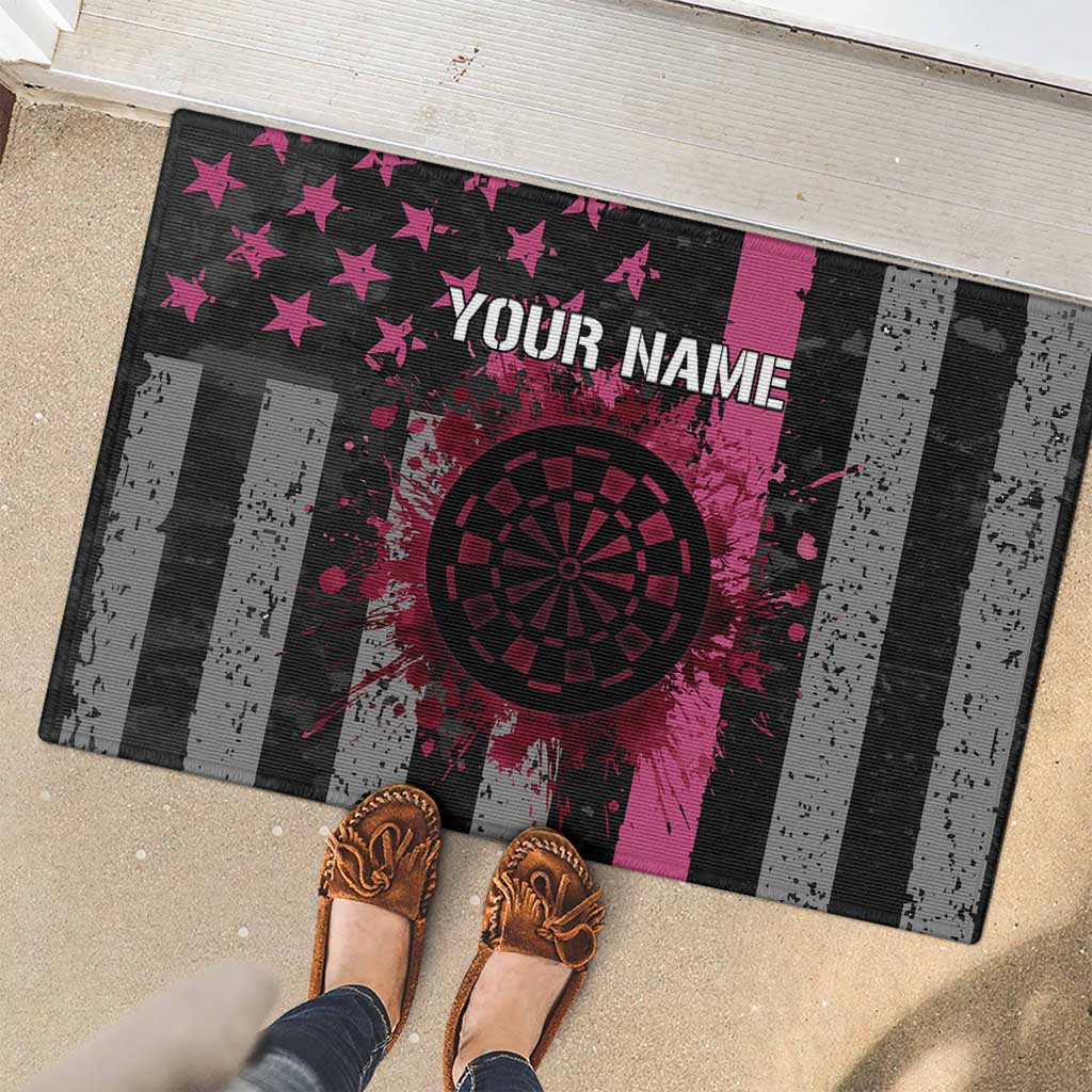 Personalized Pink Ribbon and American Flag Darts Rubber Doormat - Wonder Print Shop