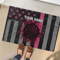 Personalized Pink Ribbon and American Flag Darts Rubber Doormat - Wonder Print Shop