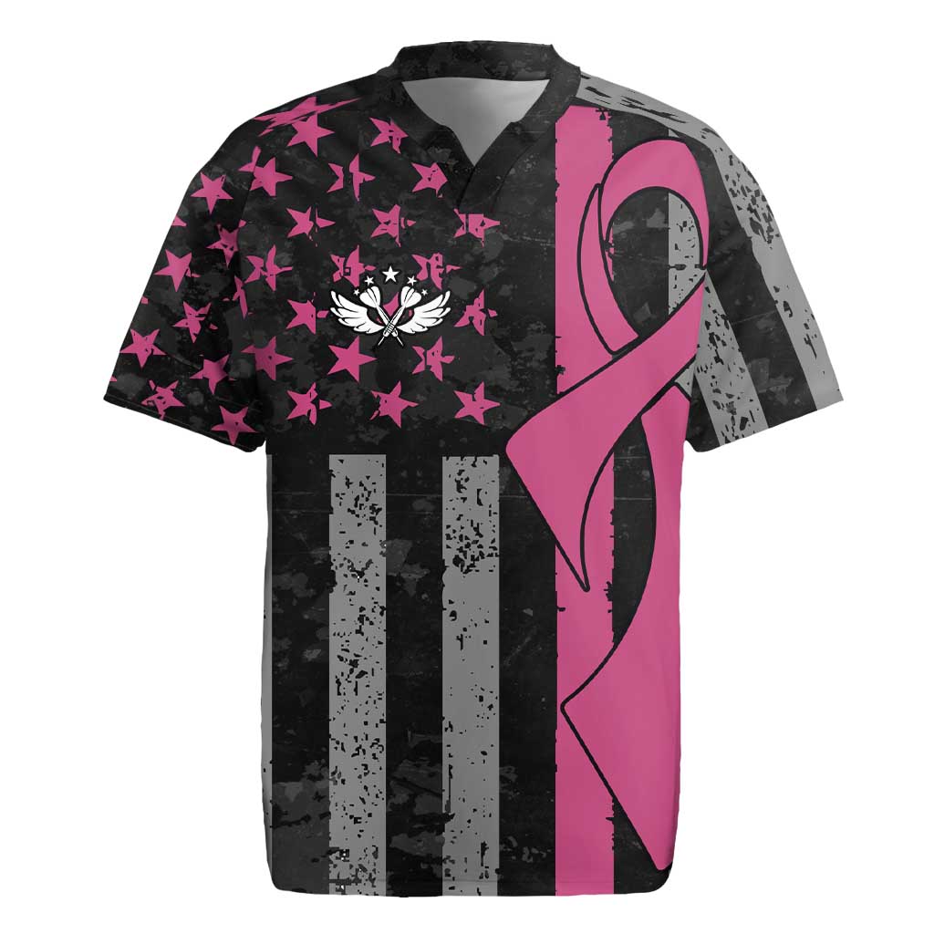 Personalized Pink Ribbon and American Flag Darts Rugby Jersey - Wonder Print Shop