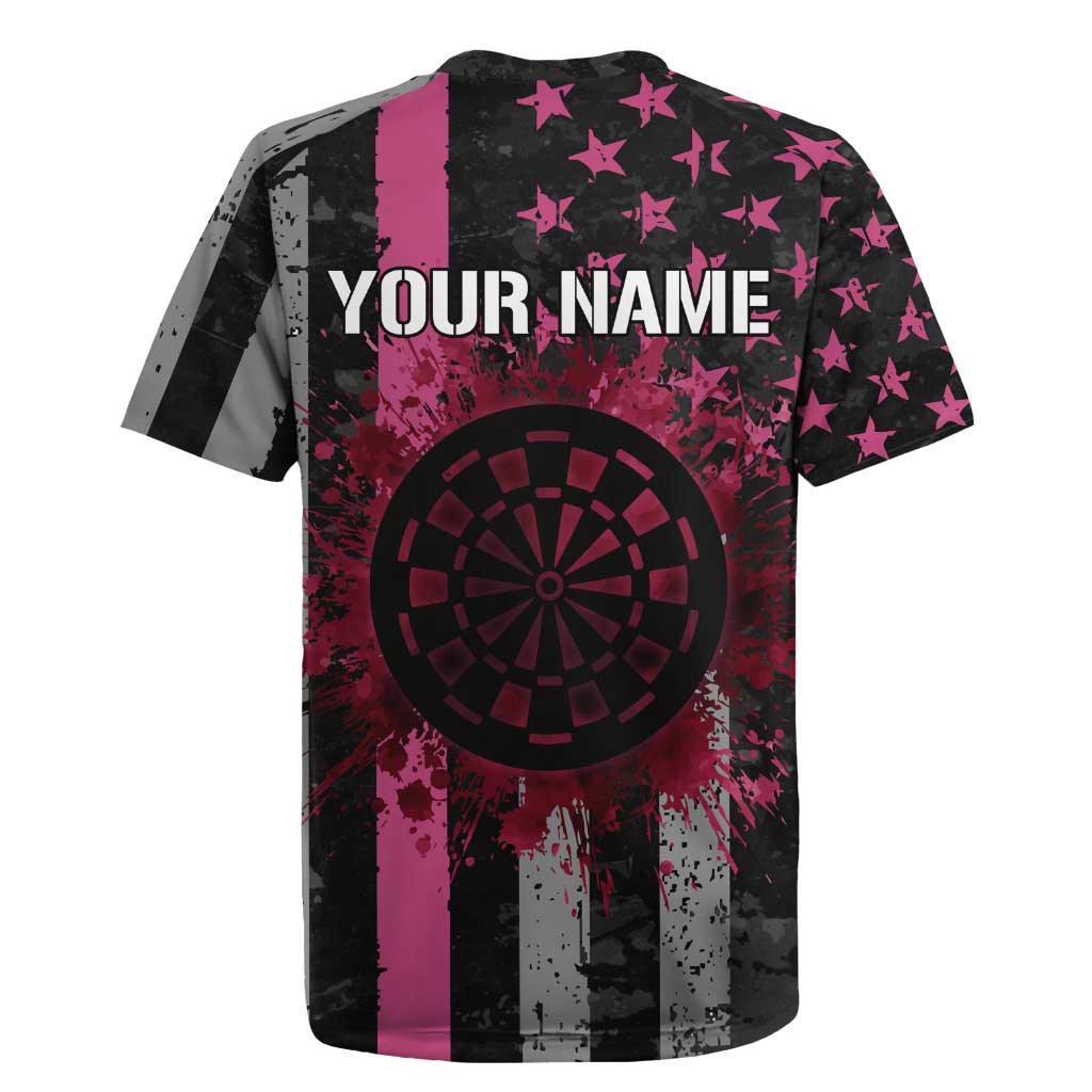 Personalized Pink Ribbon and American Flag Darts Rugby Jersey - Wonder Print Shop