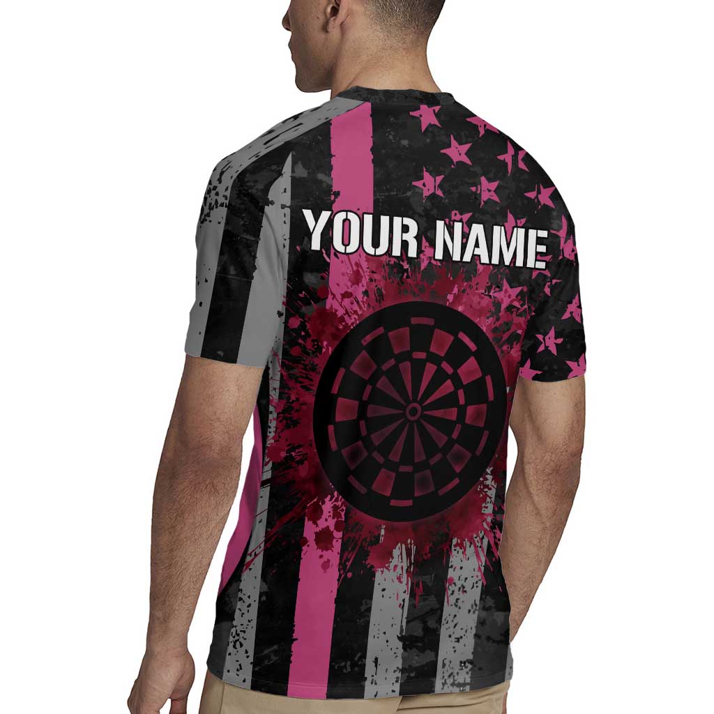 Personalized Pink Ribbon and American Flag Darts Rugby Jersey - Wonder Print Shop