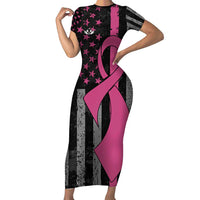 Personalized Pink Ribbon and American Flag Darts Short Sleeve Bodycon Dress - Wonder Print Shop