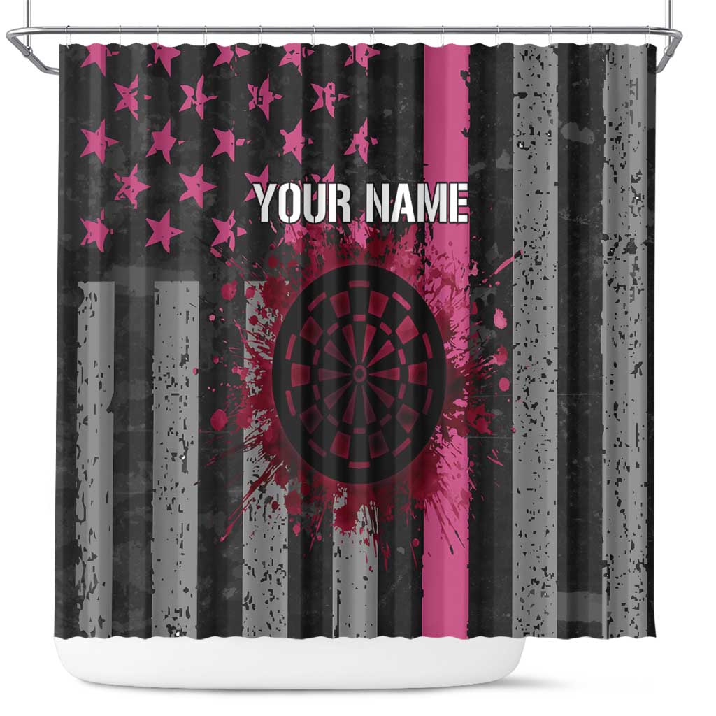 Personalized Pink Ribbon and American Flag Darts Shower Curtain - Wonder Print Shop