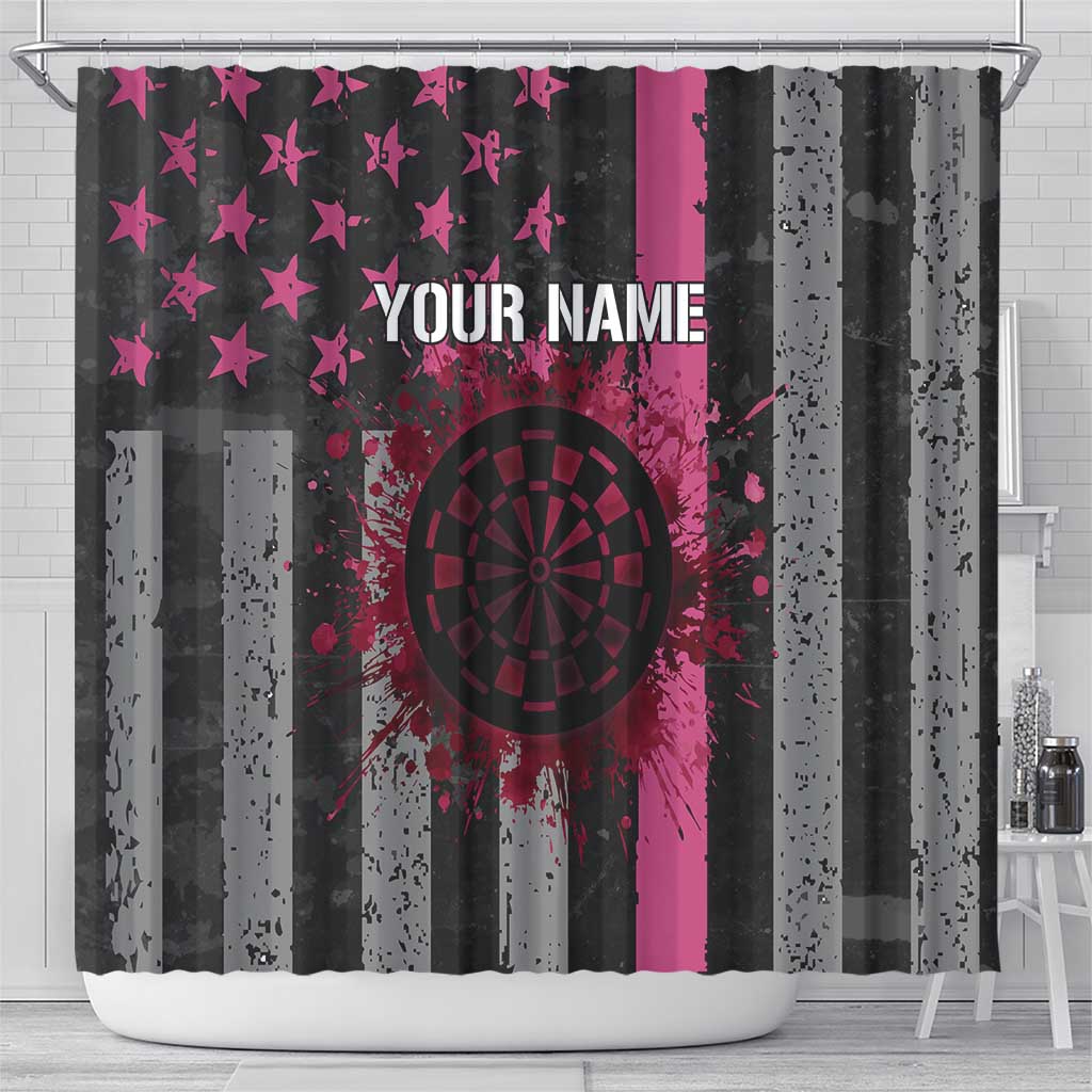 Personalized Pink Ribbon and American Flag Darts Shower Curtain - Wonder Print Shop