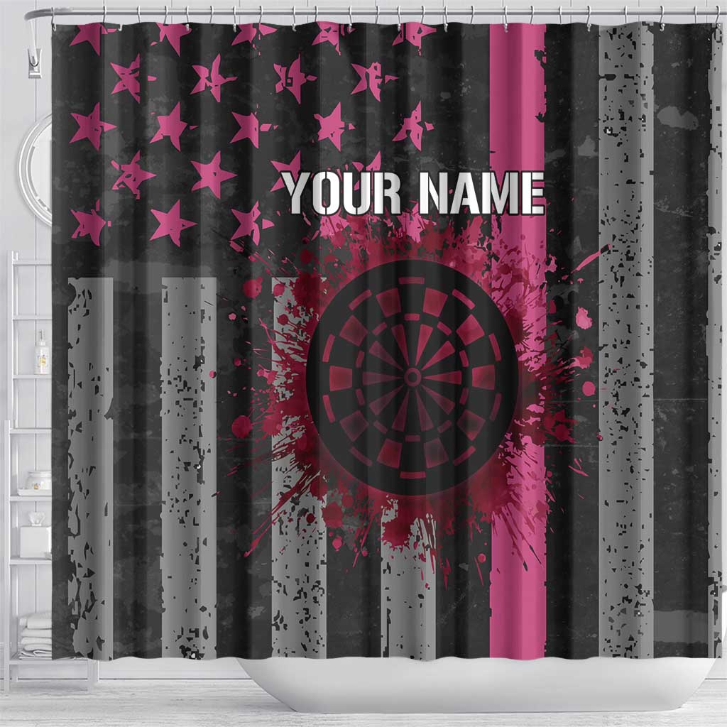 Personalized Pink Ribbon and American Flag Darts Shower Curtain - Wonder Print Shop