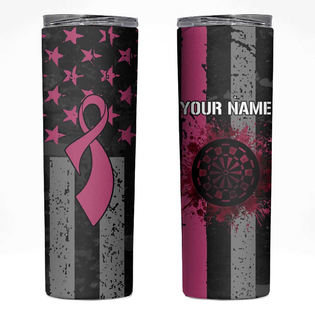 Personalized Pink Ribbon and American Flag Darts Skinny Tumbler - Wonder Print Shop