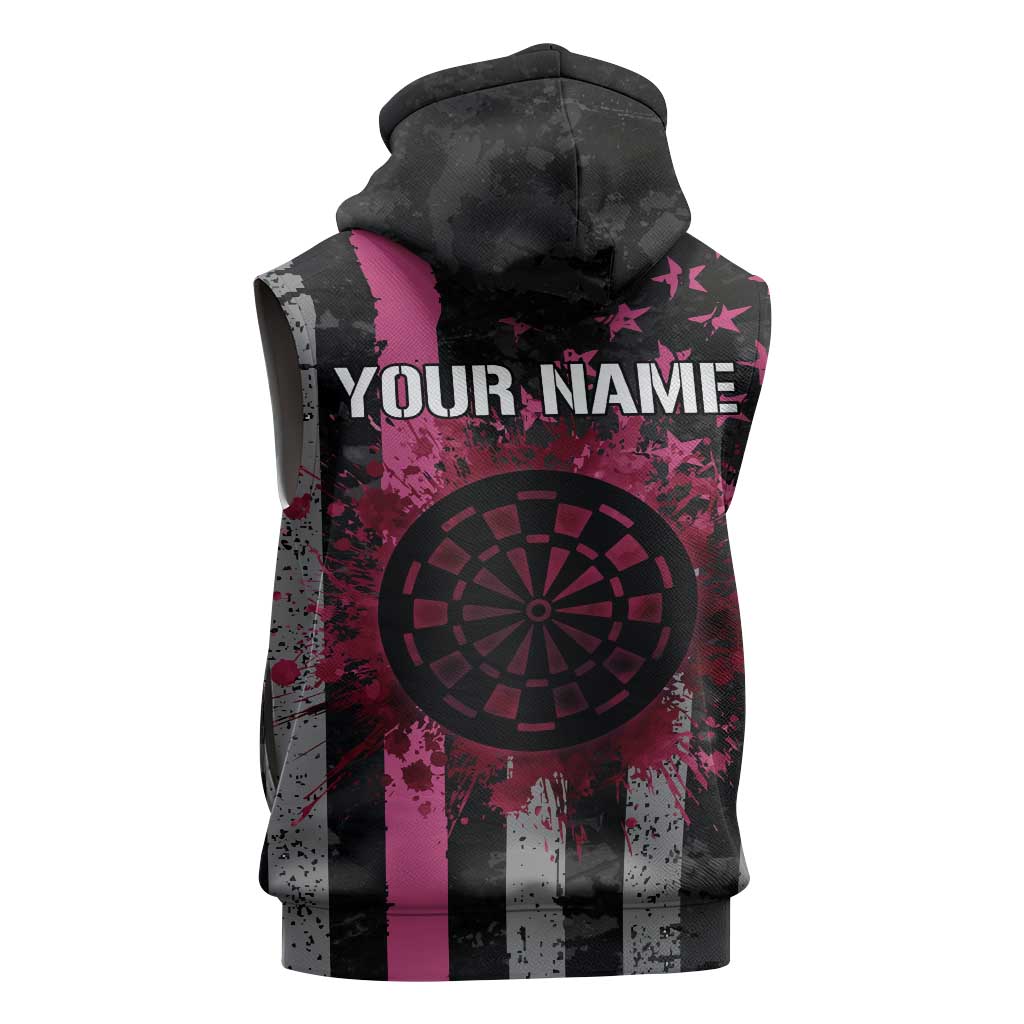 Personalized Pink Ribbon and American Flag Darts Sleeveless Hoodie - Wonder Print Shop
