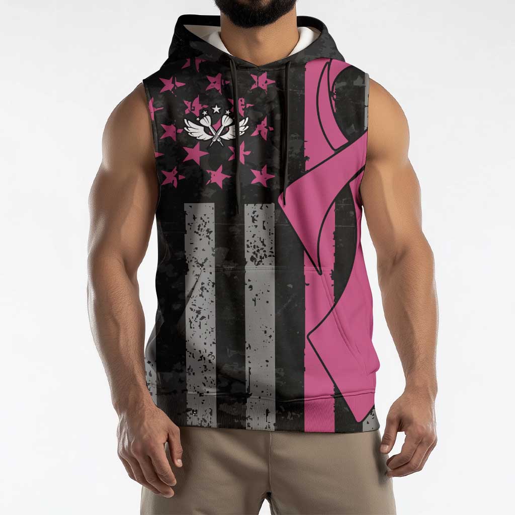 Personalized Pink Ribbon and American Flag Darts Sleeveless Hoodie - Wonder Print Shop