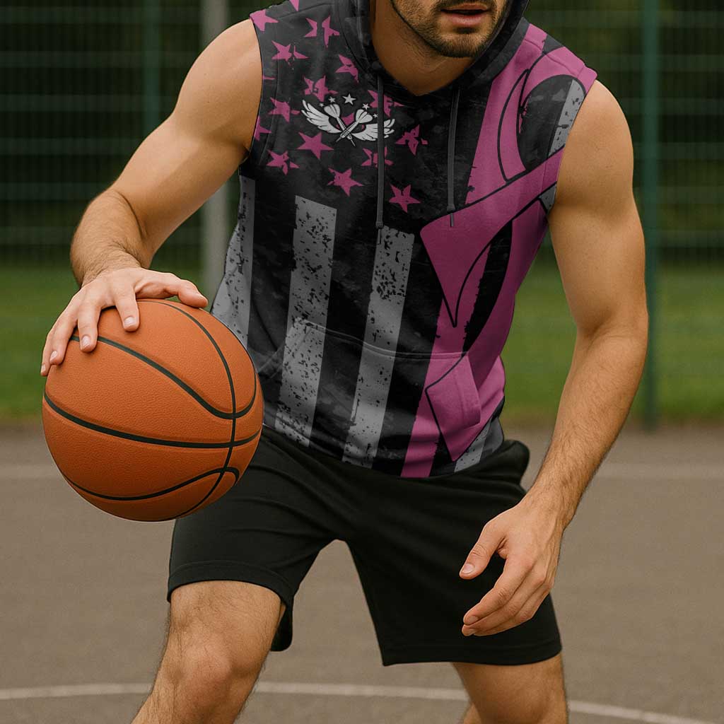 Personalized Pink Ribbon and American Flag Darts Sleeveless Hoodie - Wonder Print Shop