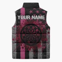 Personalized Pink Ribbon and American Flag Darts Sleeveless Puffer Jacket - Wonder Print Shop