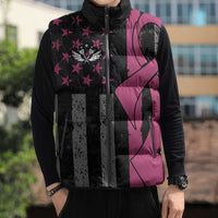Personalized Pink Ribbon and American Flag Darts Sleeveless Puffer Jacket - Wonder Print Shop