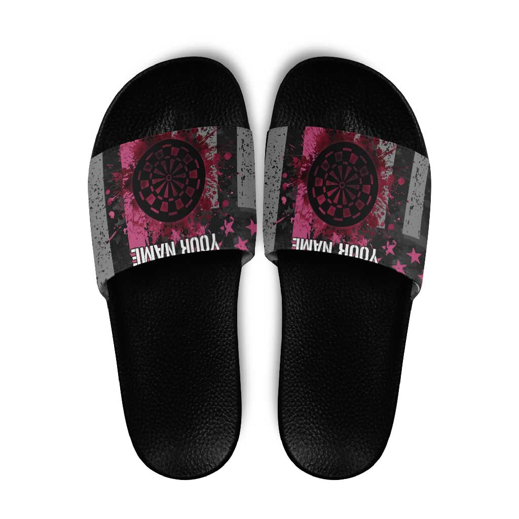 Personalized Pink Ribbon and American Flag Darts Slide Sandals - Wonder Print Shop