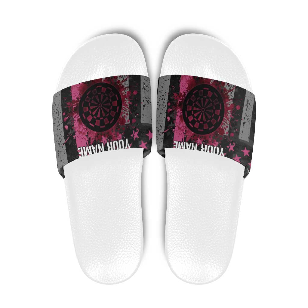 Personalized Pink Ribbon and American Flag Darts Slide Sandals - Wonder Print Shop