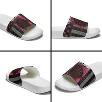 Personalized Pink Ribbon and American Flag Darts Slide Sandals - Wonder Print Shop