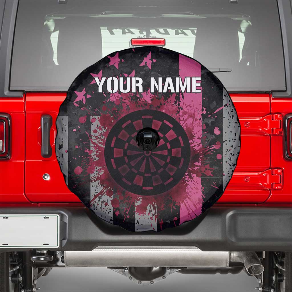 Personalized Pink Ribbon and American Flag Darts Spare Tire Cover - Wonder Print Shop