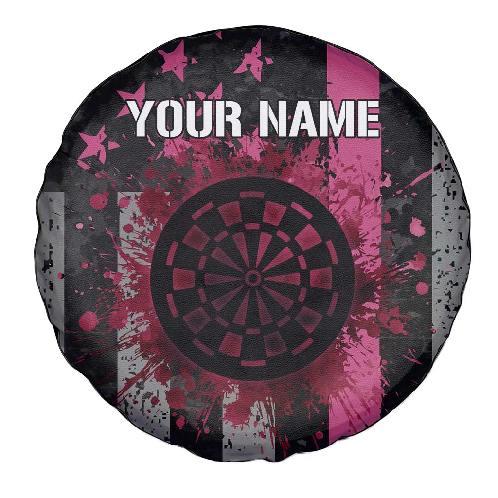 Personalized Pink Ribbon and American Flag Darts Spare Tire Cover - Wonder Print Shop