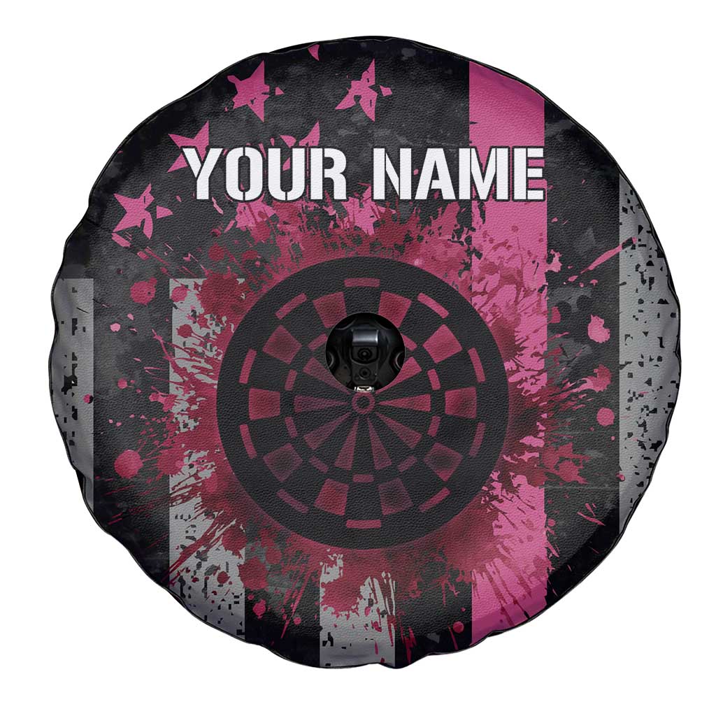 Personalized Pink Ribbon and American Flag Darts Spare Tire Cover - Wonder Print Shop