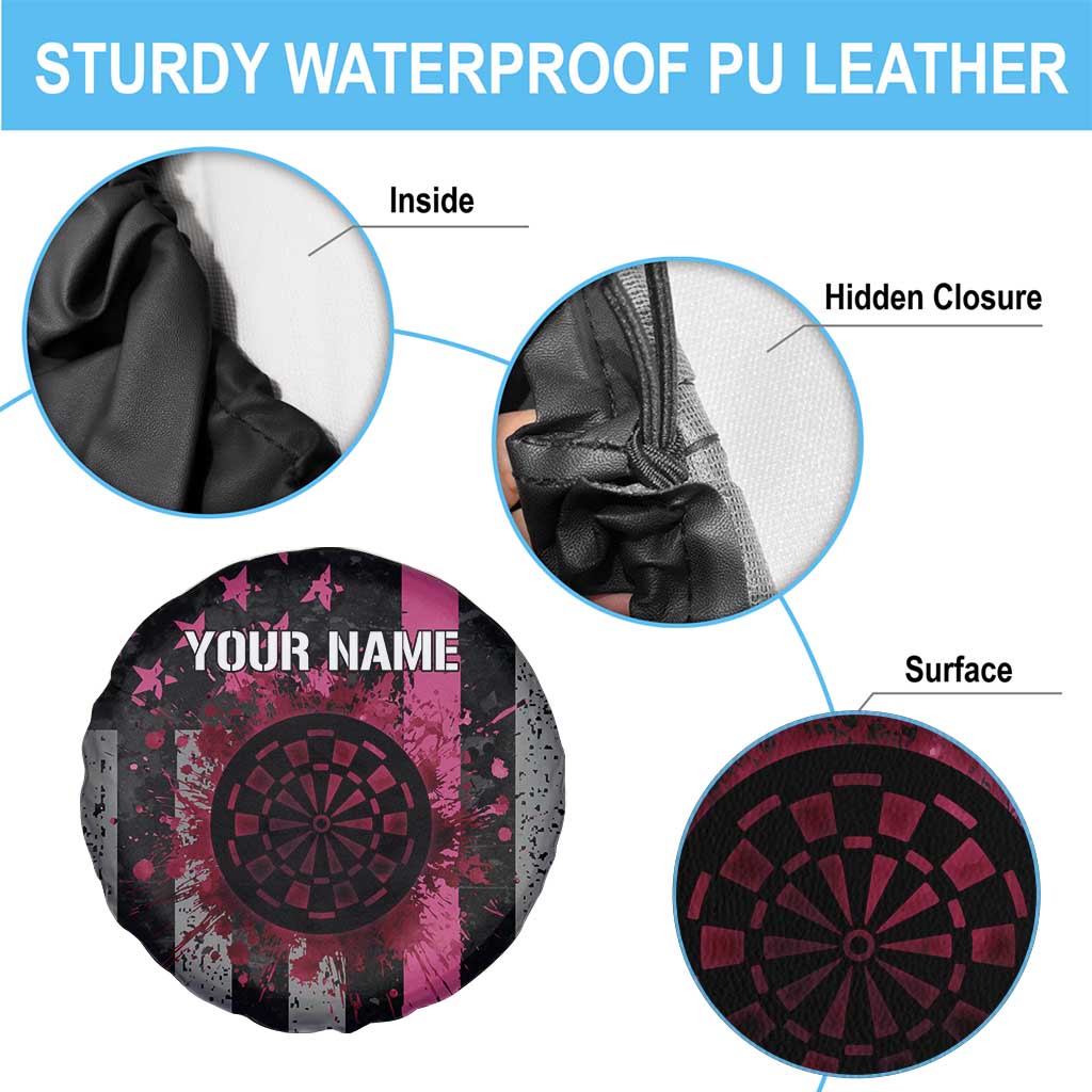 Personalized Pink Ribbon and American Flag Darts Spare Tire Cover - Wonder Print Shop