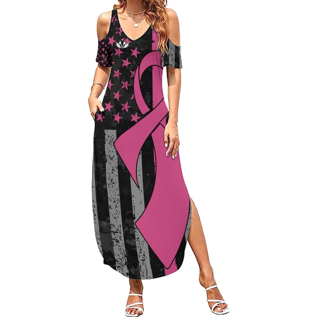 Personalized Pink Ribbon and American Flag Darts Summer Maxi Dress - Wonder Print Shop