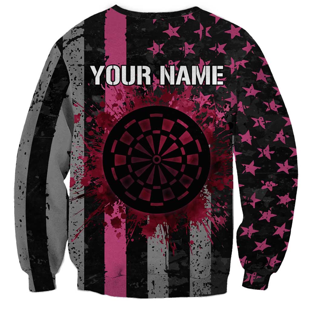 Personalized Pink Ribbon and American Flag Darts Sweatshirt - Wonder Print Shop