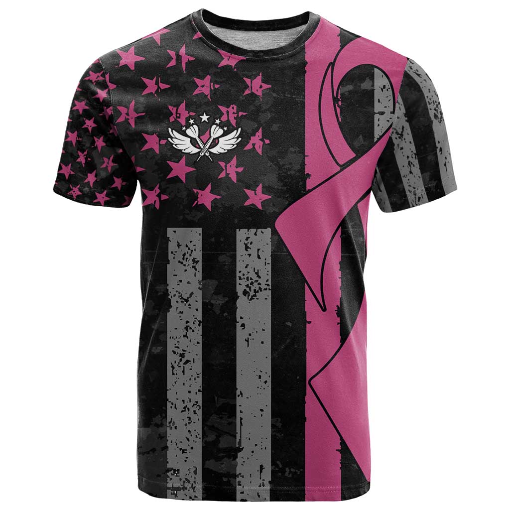 Personalized Pink Ribbon and American Flag Darts T Shirt - Wonder Print Shop