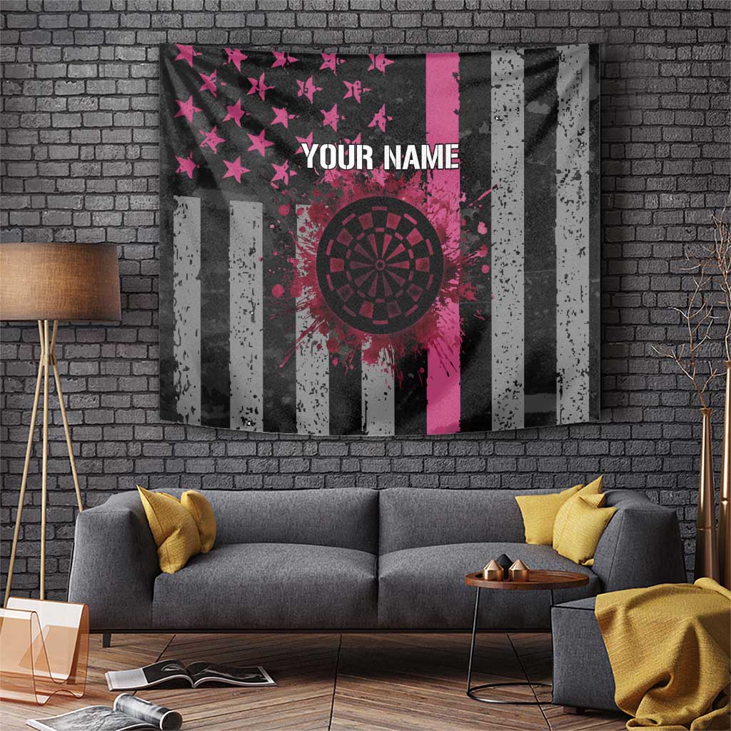 Personalized Pink Ribbon and American Flag Darts Tapestry - Wonder Print Shop