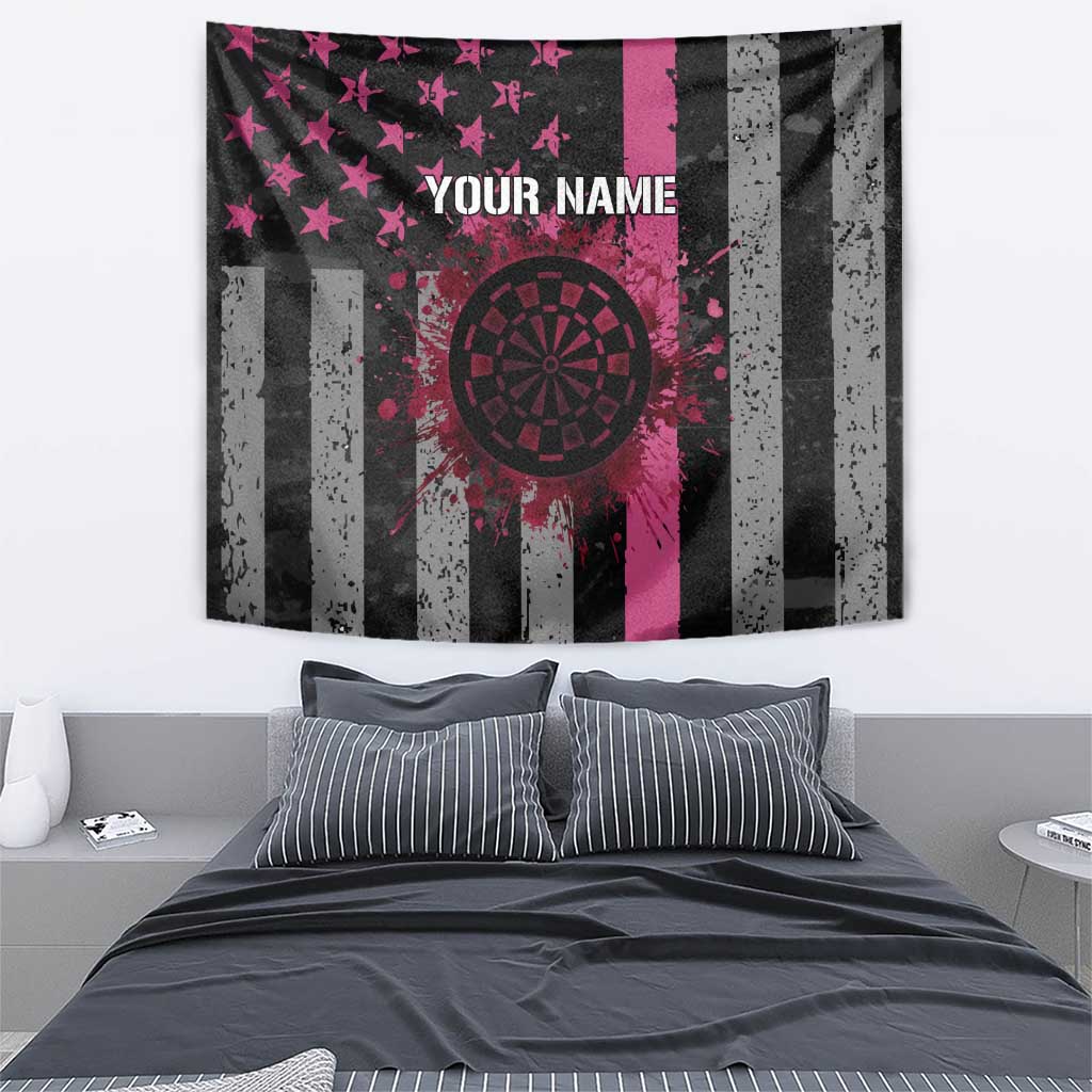 Personalized Pink Ribbon and American Flag Darts Tapestry - Wonder Print Shop