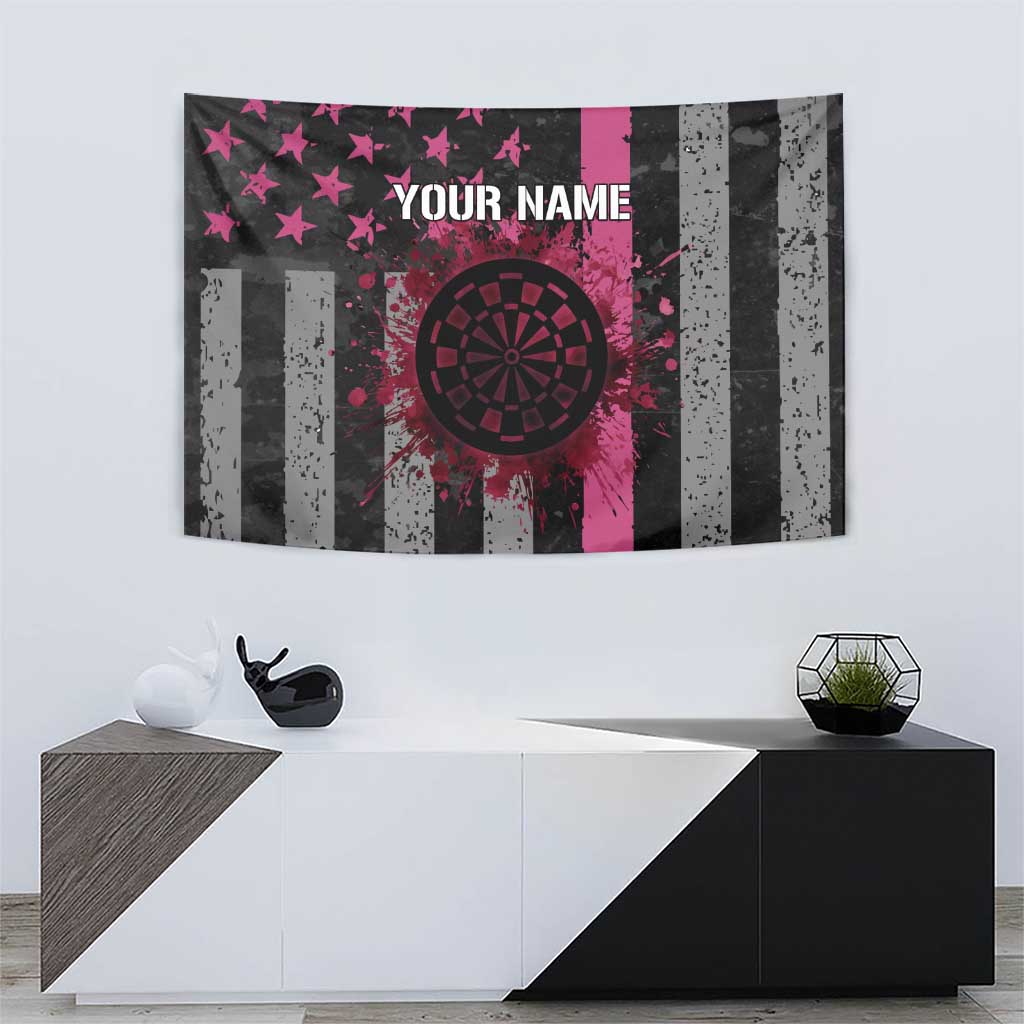 Personalized Pink Ribbon and American Flag Darts Tapestry - Wonder Print Shop