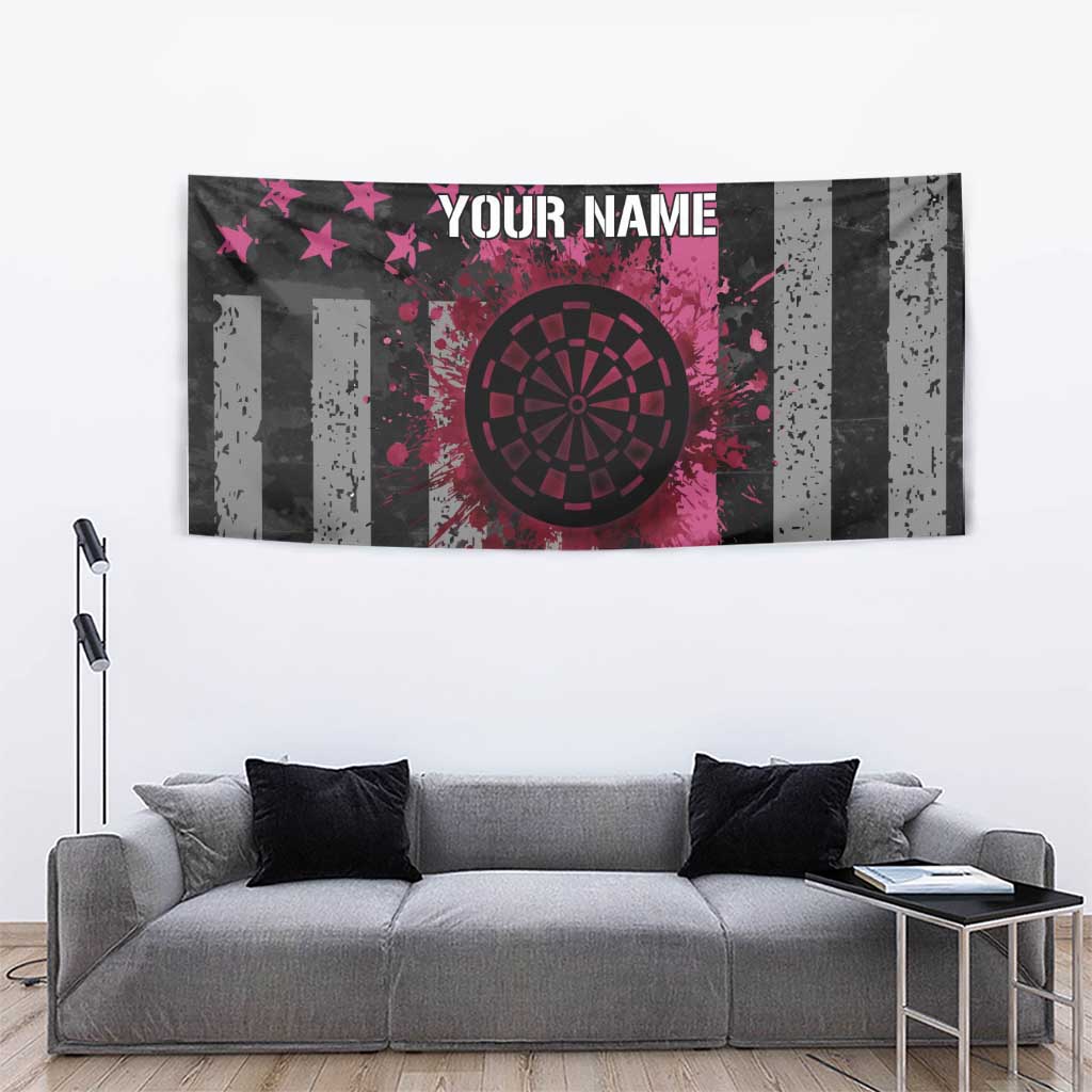 Personalized Pink Ribbon and American Flag Darts Tapestry - Wonder Print Shop