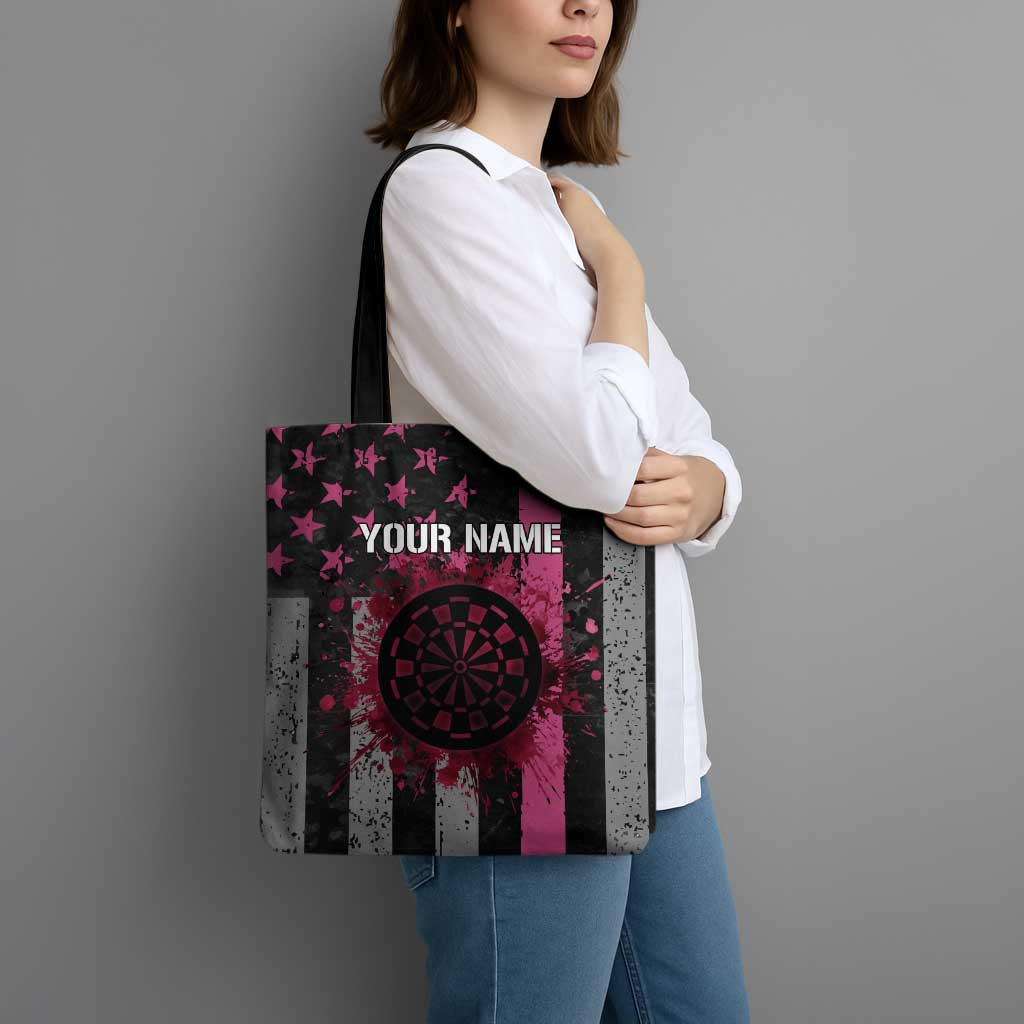 Personalized Pink Ribbon and American Flag Darts Tote Bag - Wonder Print Shop