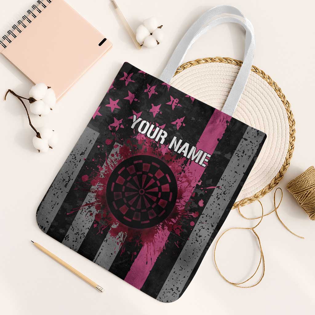Personalized Pink Ribbon and American Flag Darts Tote Bag - Wonder Print Shop