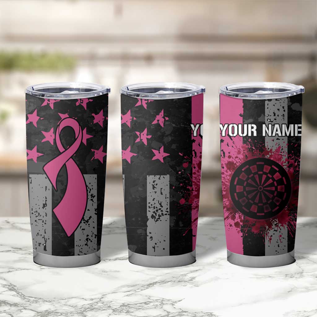 Personalized Pink Ribbon and American Flag Darts Tumbler Cup - Wonder Print Shop