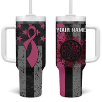 Personalized Pink Ribbon and American Flag Darts Tumbler With Handle - Wonder Print Shop