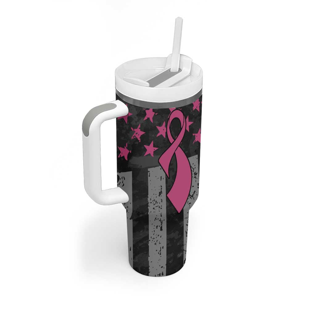Personalized Pink Ribbon and American Flag Darts Tumbler With Handle - Wonder Print Shop