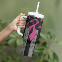 Personalized Pink Ribbon and American Flag Darts Tumbler With Handle - Wonder Print Shop