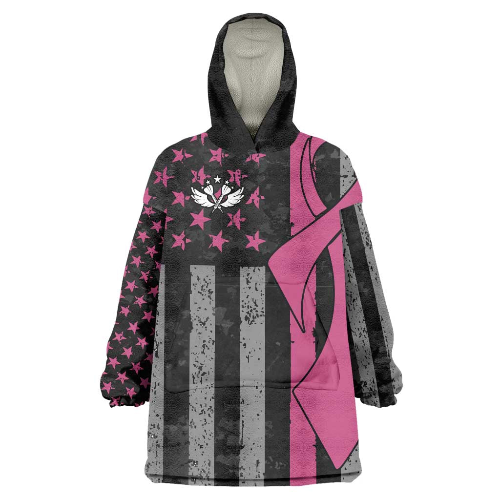 Personalized Pink Ribbon and American Flag Darts Wearable Blanket Hoodie - Wonder Print Shop