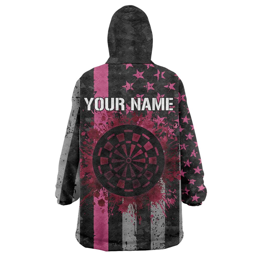 Personalized Pink Ribbon and American Flag Darts Wearable Blanket Hoodie - Wonder Print Shop