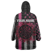 Personalized Pink Ribbon and American Flag Darts Wearable Blanket Hoodie - Wonder Print Shop