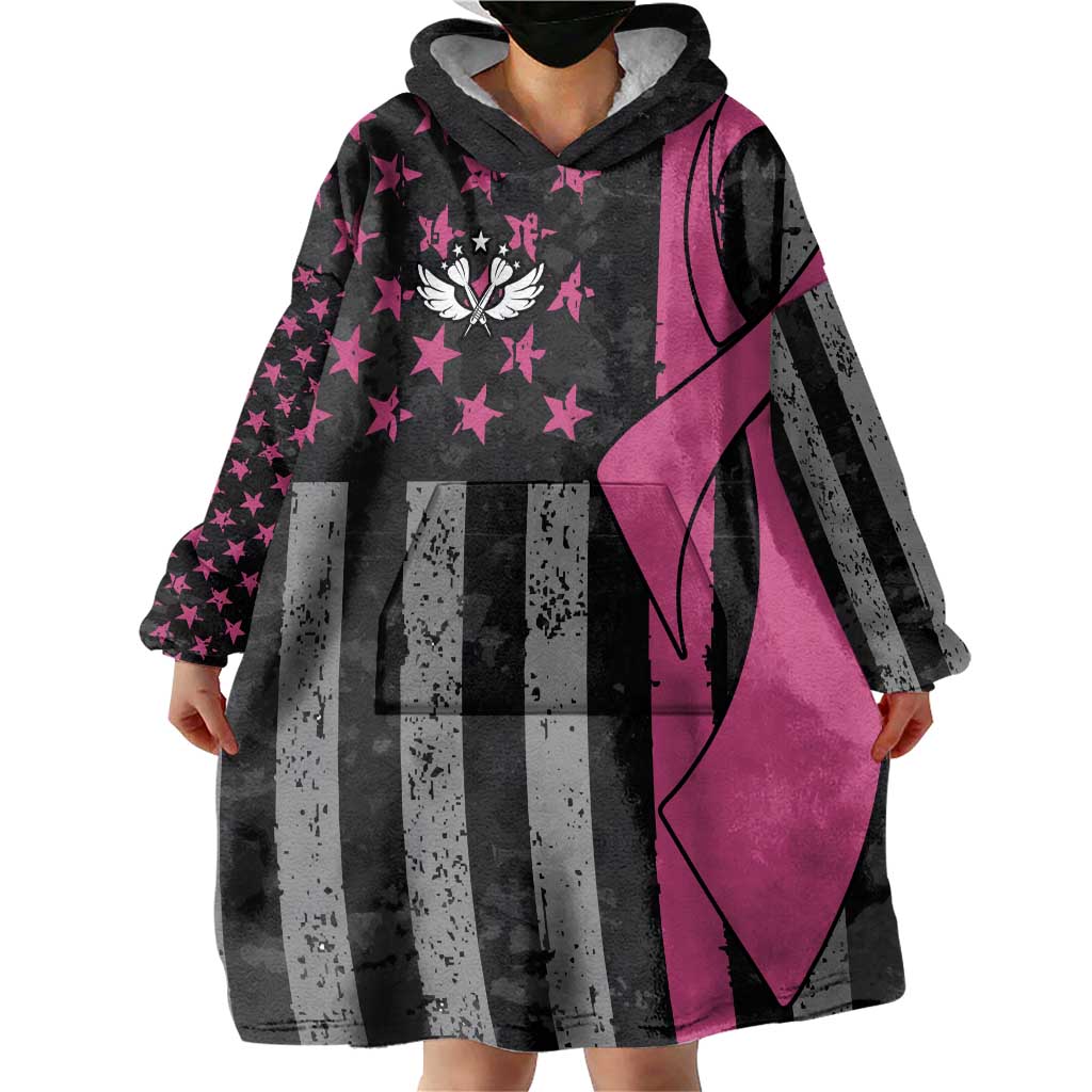 Personalized Pink Ribbon and American Flag Darts Wearable Blanket Hoodie - Wonder Print Shop