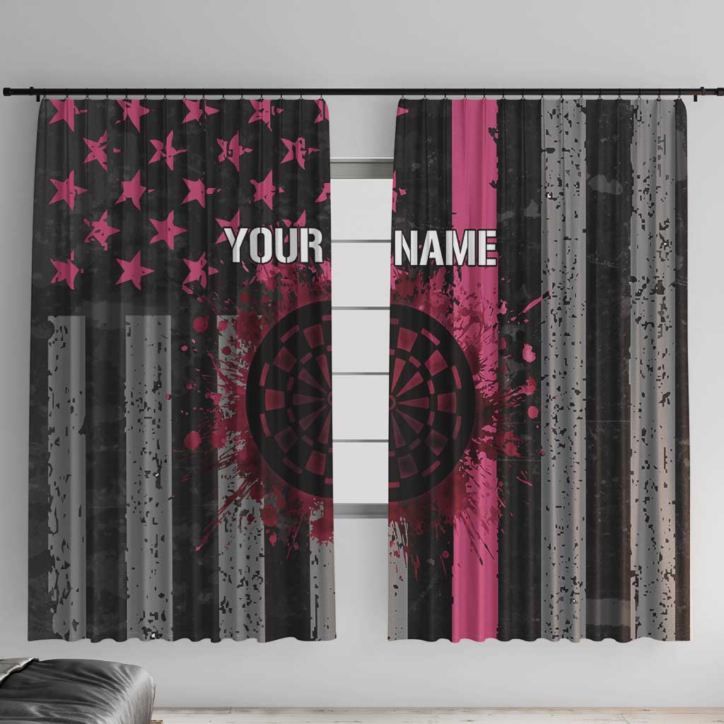 Personalized Pink Ribbon and American Flag Darts Window Curtain - Wonder Print Shop