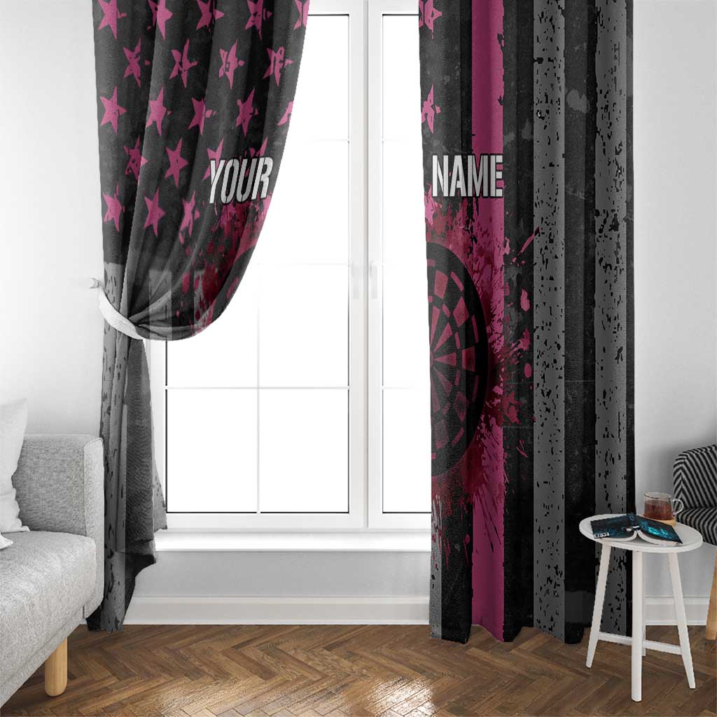 Personalized Pink Ribbon and American Flag Darts Window Curtain - Wonder Print Shop