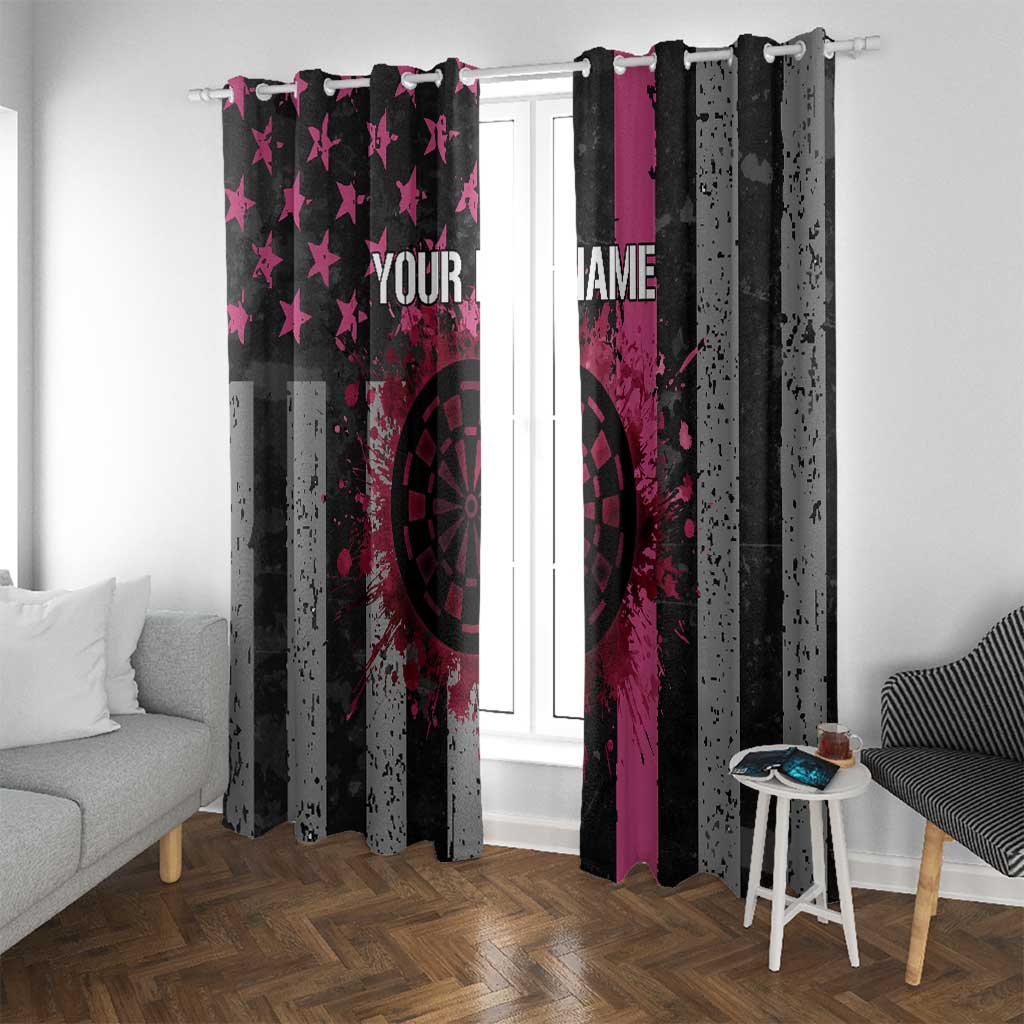 Personalized Pink Ribbon and American Flag Darts Window Curtain - Wonder Print Shop