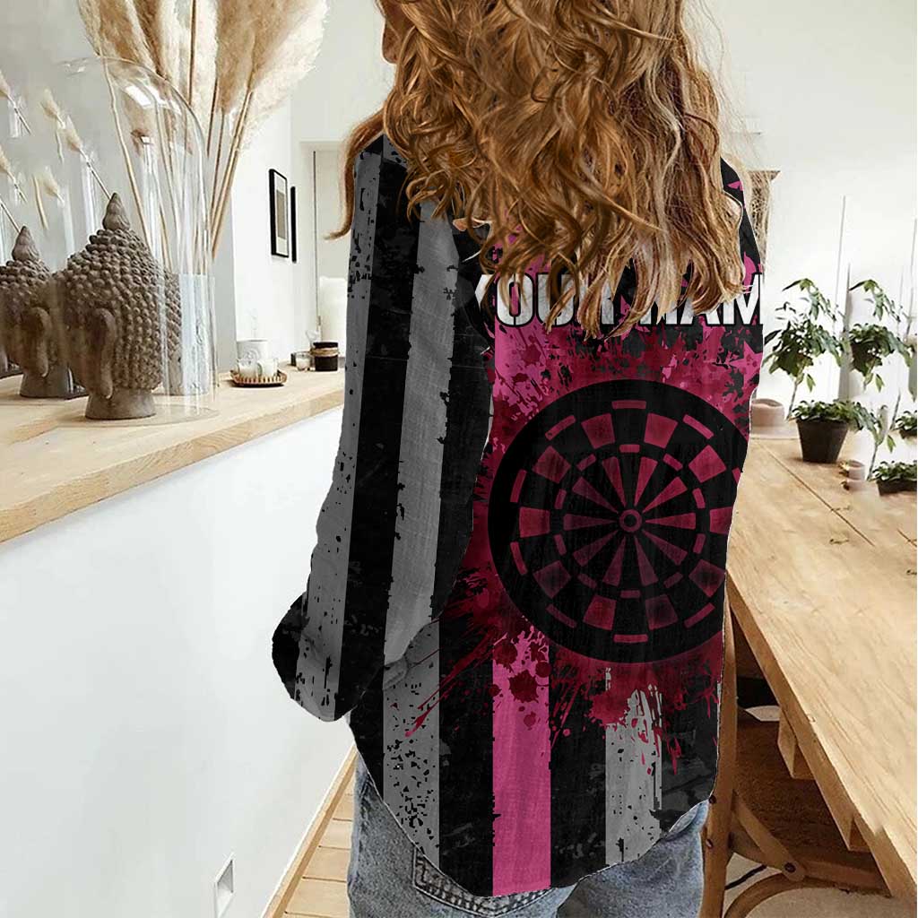 Personalized Pink Ribbon and American Flag Darts Women Casual Shirt - Wonder Print Shop